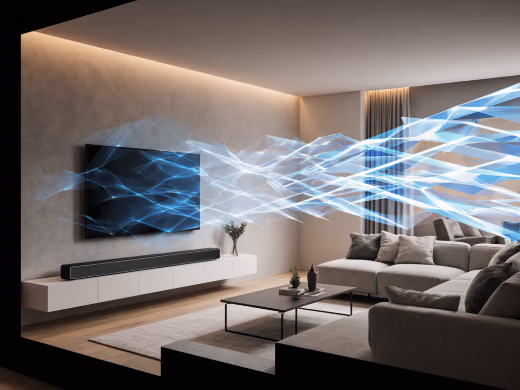 room_calibration_process_showing_soundbar_sending_test_signals